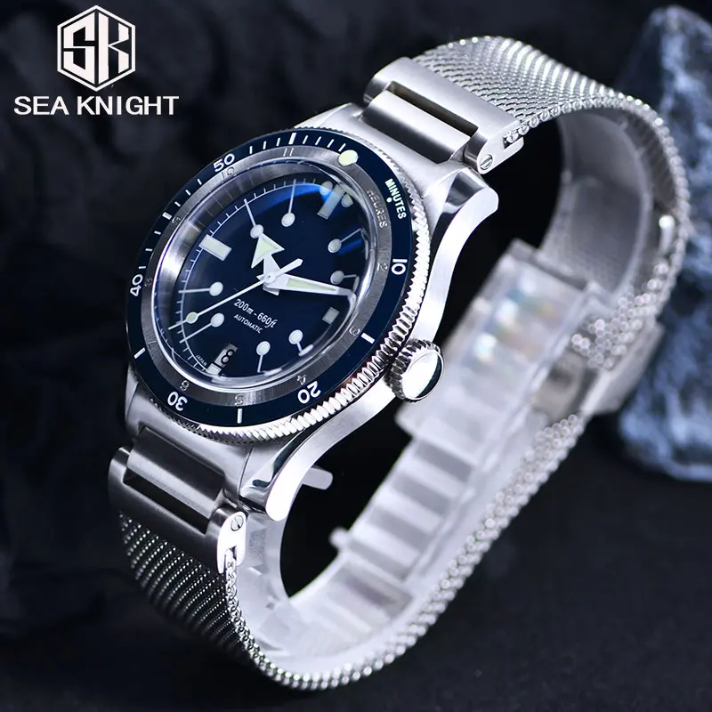 SEA KNIGHT Men Automatic Mechanical Wristwatch 200M Water Resistance Diver Watches 316L Steel Sapphire Crystal C3 Super Luminous