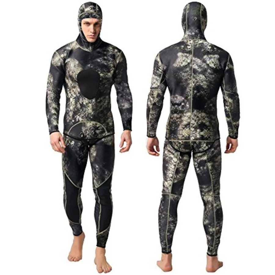 

Spearfishing wetsuits for men neoprene camo 3mm/1.5mm 2-piece hooded super stretch diving suit