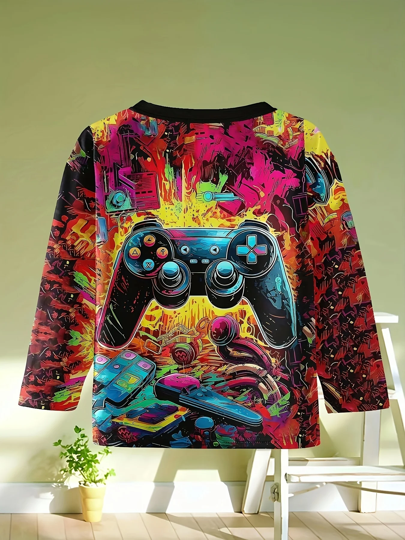 Kinderkleidung Jungen T-Shirt Langarm Cool Gamepad Muster Druck Kinder Frühling Herbst Kleidung Neuheit Jungenkleidung O-Ausschnitt Tops – Detail 6