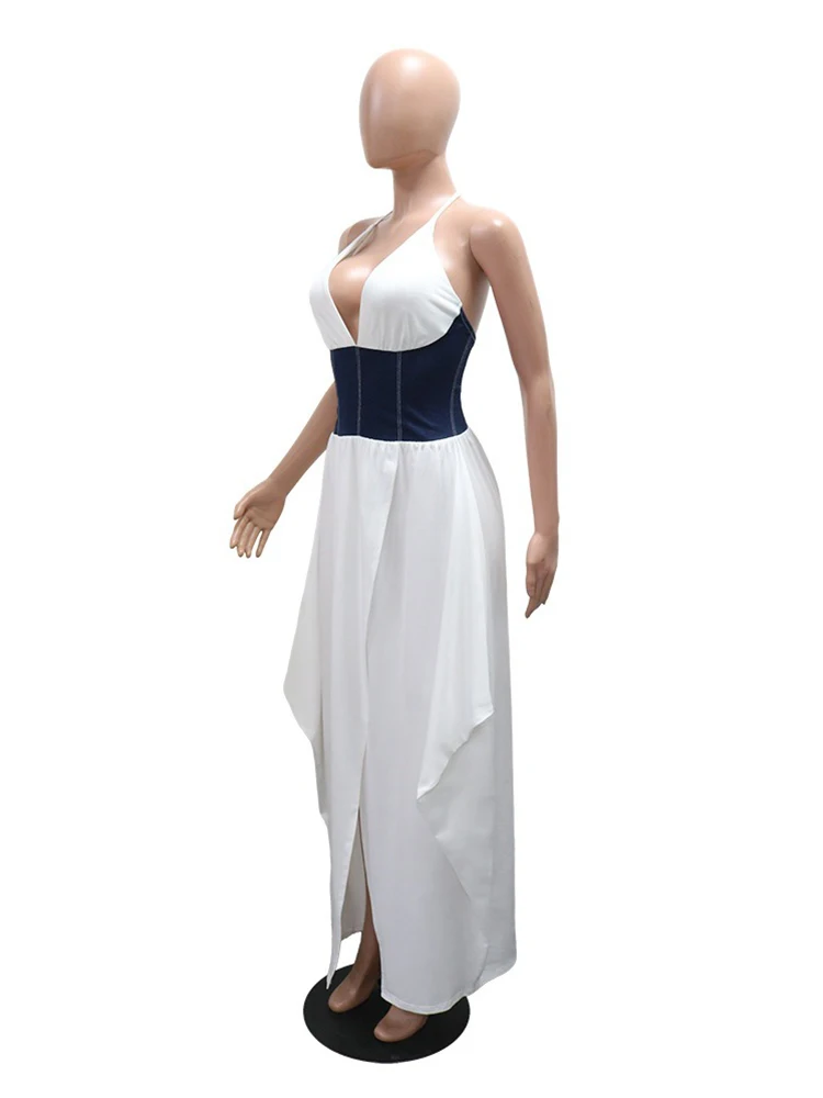 الرسن الرقبة فستان سهرة المرأة عالية الخصر شق فستان طويل أنيق مثير الخامس الرقبة عارية الذراعين فساتين الصيف بالجملة دروبشيبينغ