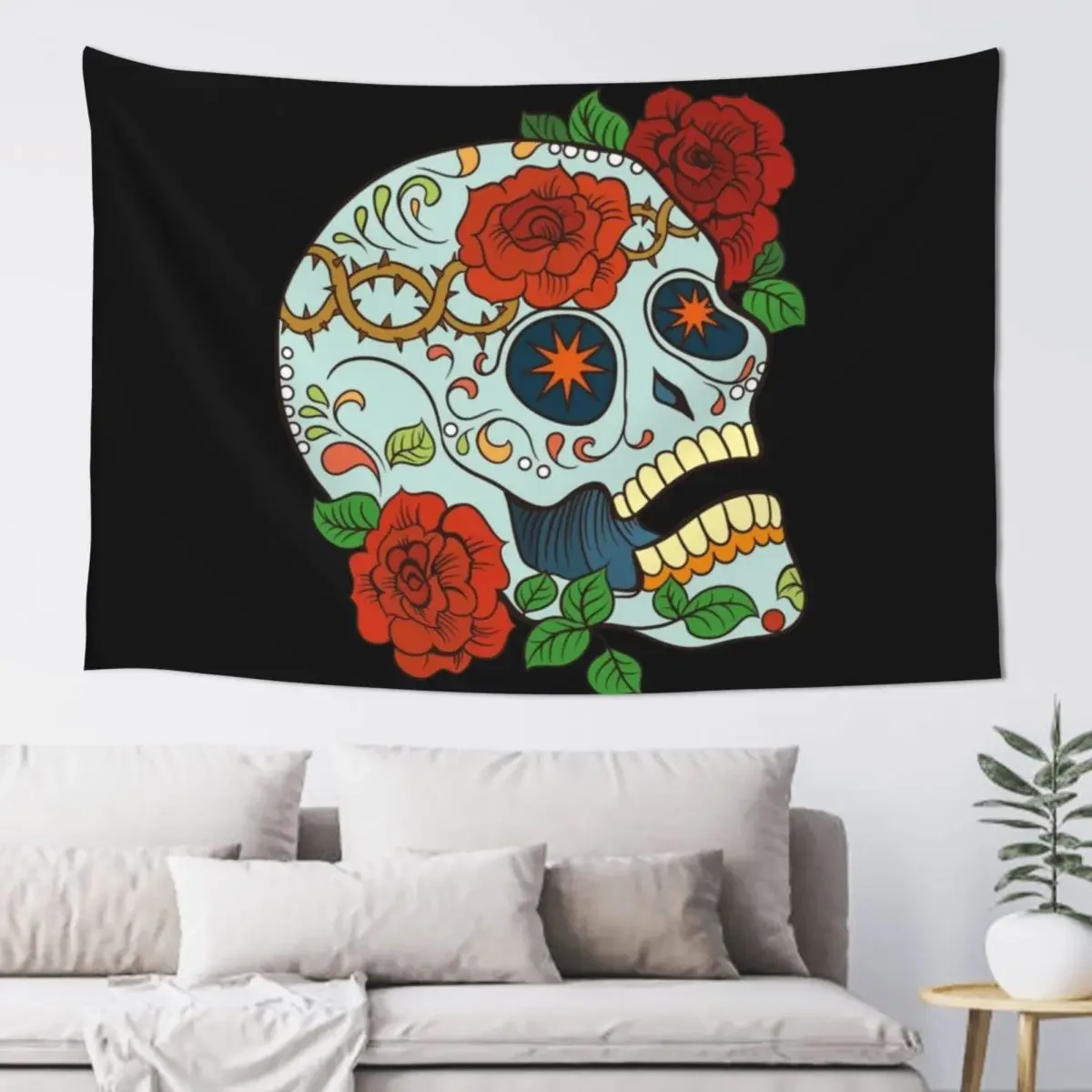 

Sugar Skull Green Rose Tapestry Decoration Wall Aesthetic Home Decor Christmas Decoration Tapestry