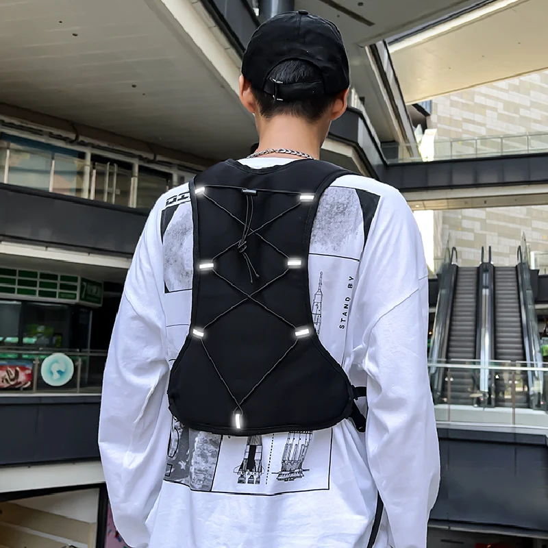 Reflective Design Chest Rig Bag for Men Hip-hop Streetwear Tactical Vest Backpacks Unisex Multi-pockets Storage Chest Bags