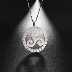 LIKGREAT Stainless Steel Triskele Triskelion Necklace Viking Runes Pendant Necklace Nordic Valknut Jewelry Spiral Amulet