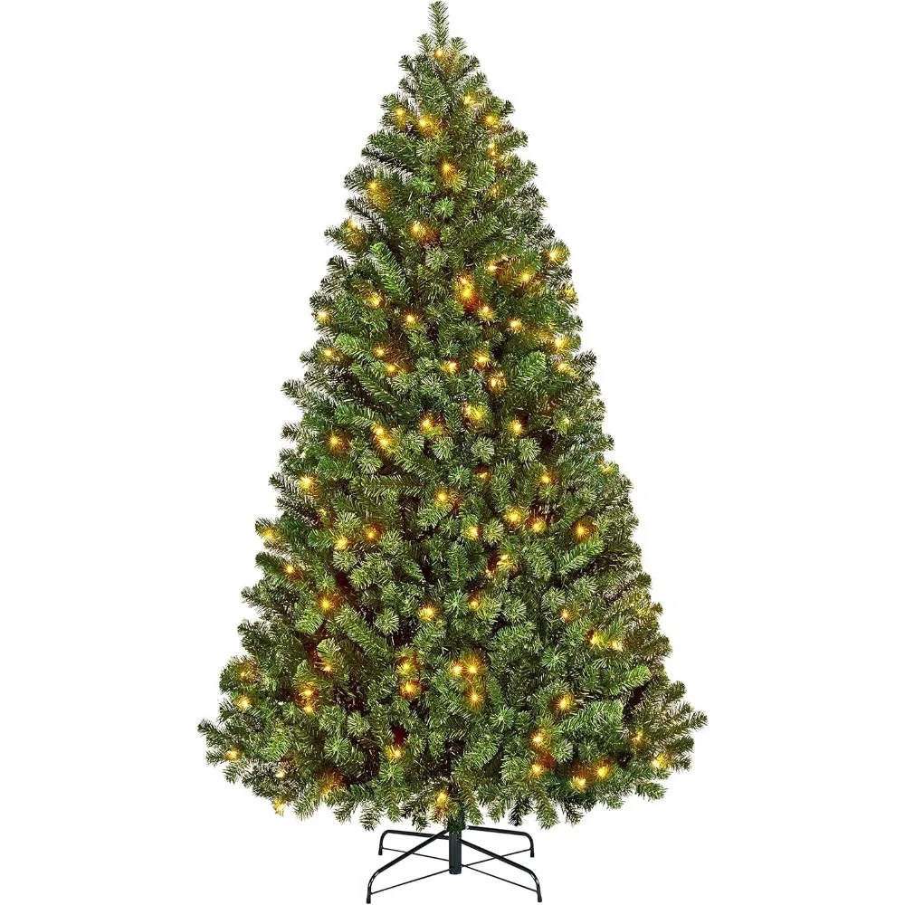 

6 Foot Pre-lit Spruce Artificial Hinged Christmas Pine Tree with 300 Lights for Home and Party Holiday Decorations