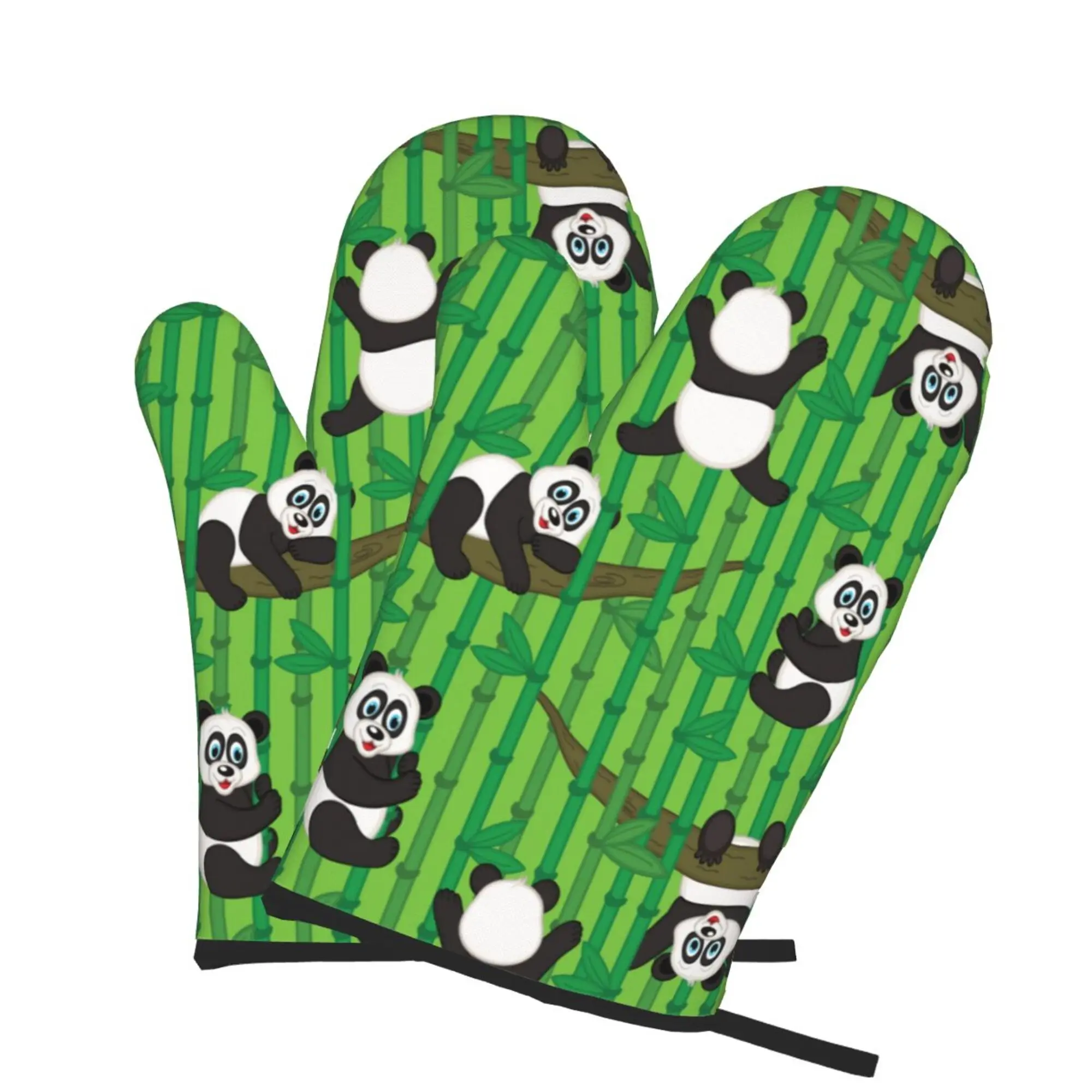 Oven Mitts 2pc Panda Bamboo Green Microwave Gloves Heat Resistant Gloves Kitchen Gloves One Size for Women Men Bbq Gloves