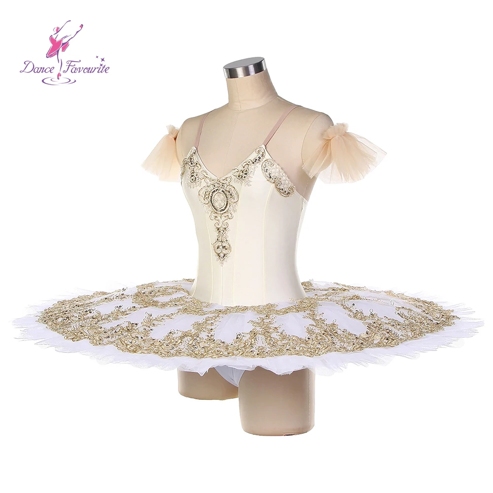 Dance Favourite Ballet Tutus BLL537 Ivory Spandex Bodice Pre-professional Ballet Tutu With White Still Tulle Tutu Gold Trim