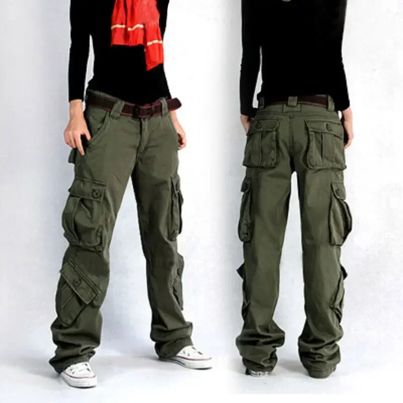 Womens Cargo Pockets Work Casual Trousers Loose Cotton  Combat Baggy Pants view 5