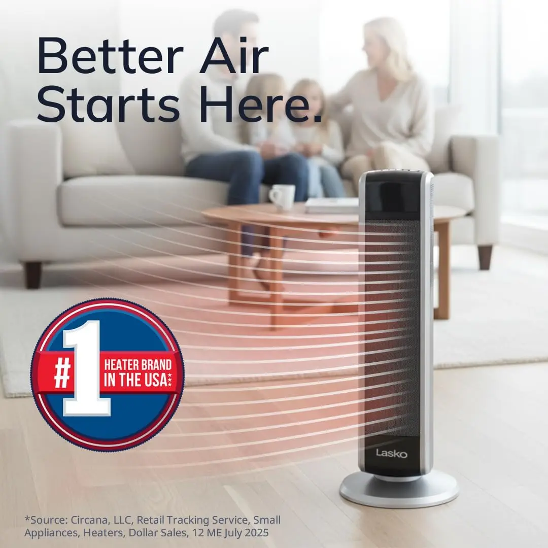 Oscillating Digital Ceramic Tower Heater for Large Rooms, with Adjustable Thermostat, Timer and Remote Control, 29 Inches