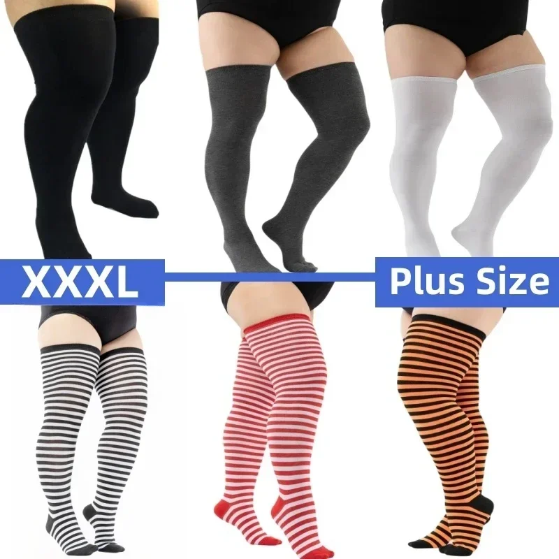 Thigh High Socks Women Plus Size Stockings Oversized Ladies Knee Sock Large Big Long White Socks Black Striped 3XL 4XL XXXXXL