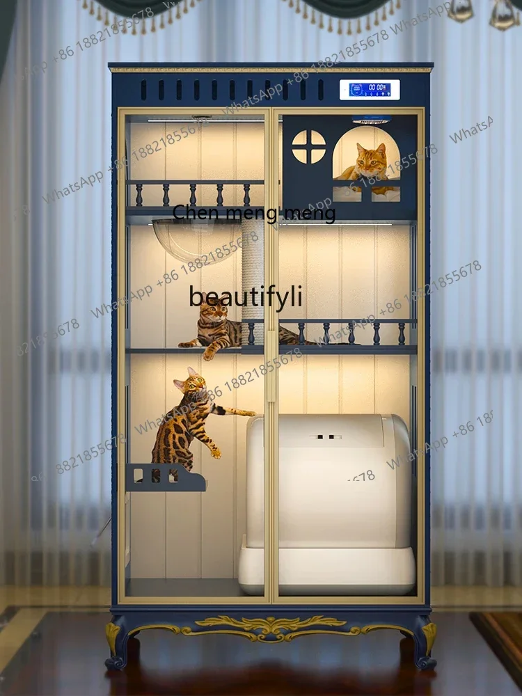 2003Solid Wood Cat Villa Home Indoor Three-Layer Cat House Large Luxury Cat Nest  Castle