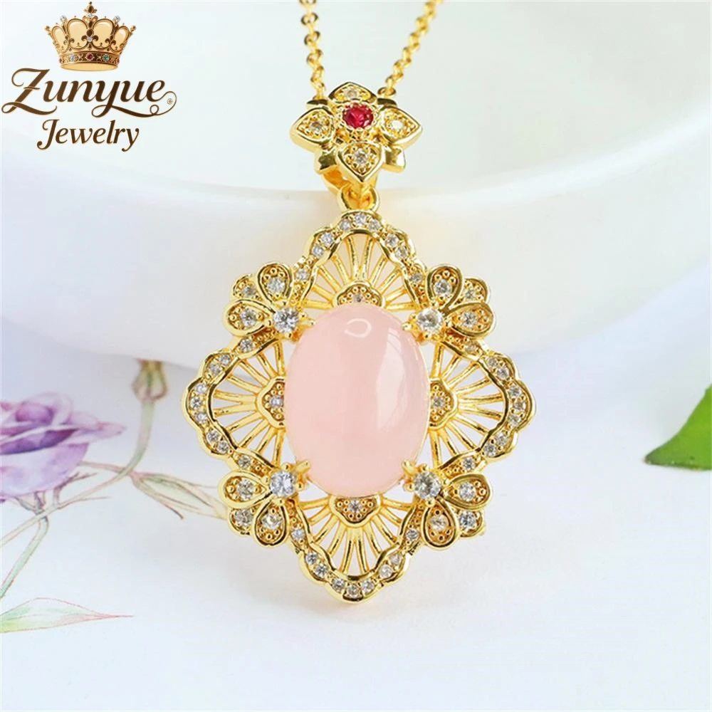 

Natural Rose Crystal Hollowed-Out Petal-Shaped Pendant Luxury Quality Fashion Fine Jewelry Exquisite Elegant Popular Charms Gift