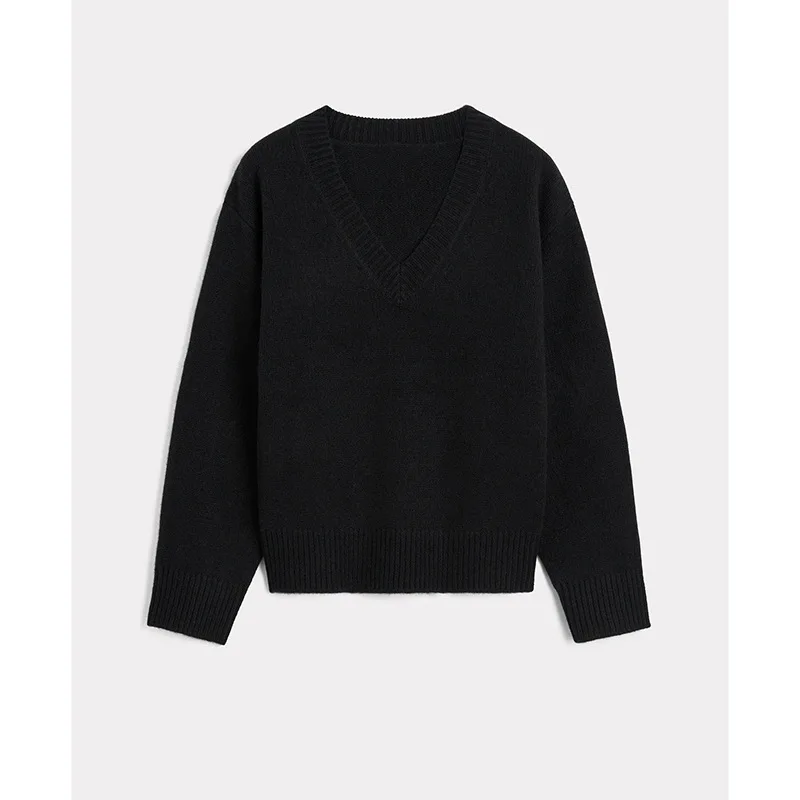 Design Wool Cashmere Women Sweater V-neck Causal Loose Warm Thick Knitted Lady Sweater Top 2024 Winter Niche New