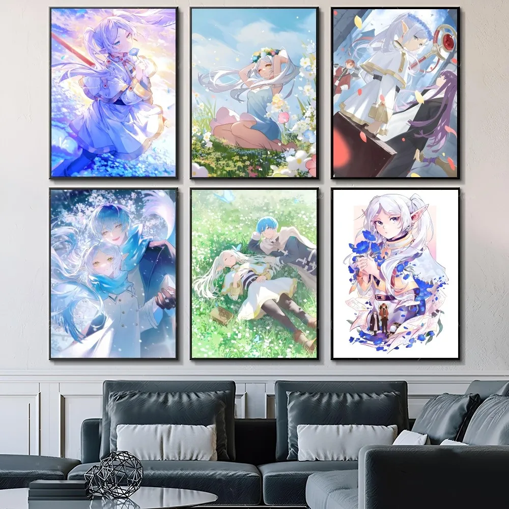 Japan Anime Frieren At The Funeral Self-adhesive Art Waterproof Paper Sticker Coffee House Bar Room Wall Decor