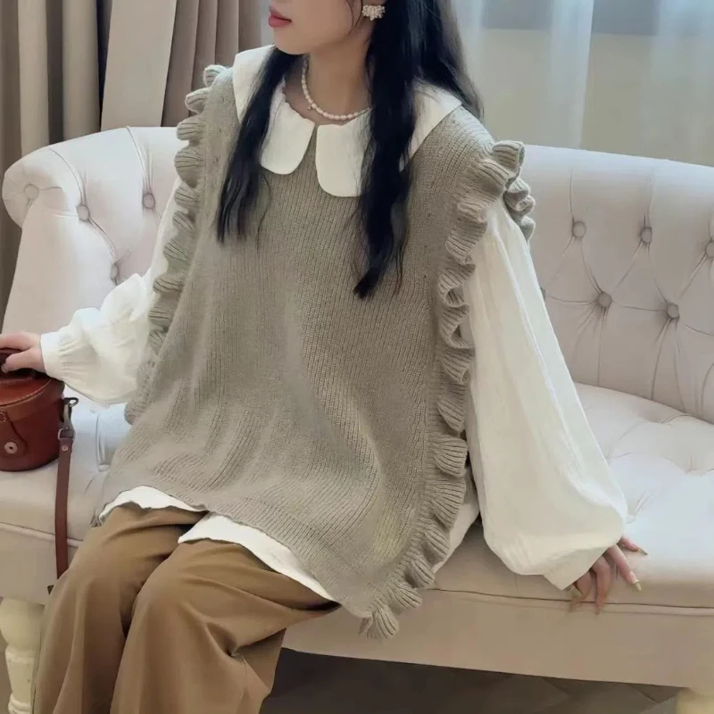 

New Fashion Spring and Autumn Collection Doll Lantern Shirt Knitted Vest Sweater Loose Fit