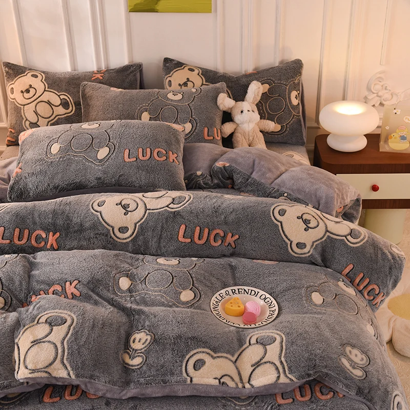 

Winter Flannel Solid Color Duvet Cover for winter Soft Warm Keep Warm Bed Quilt Covers Milk Velvet Queen King Bed Home Textiles