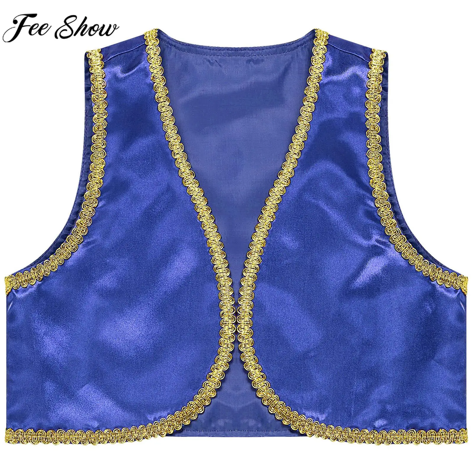 Kids Boys Halloween Arabian Prince Cosplay Costume Open Front Vest Waistcoat for Theme Party Masquerade Role Play Performance