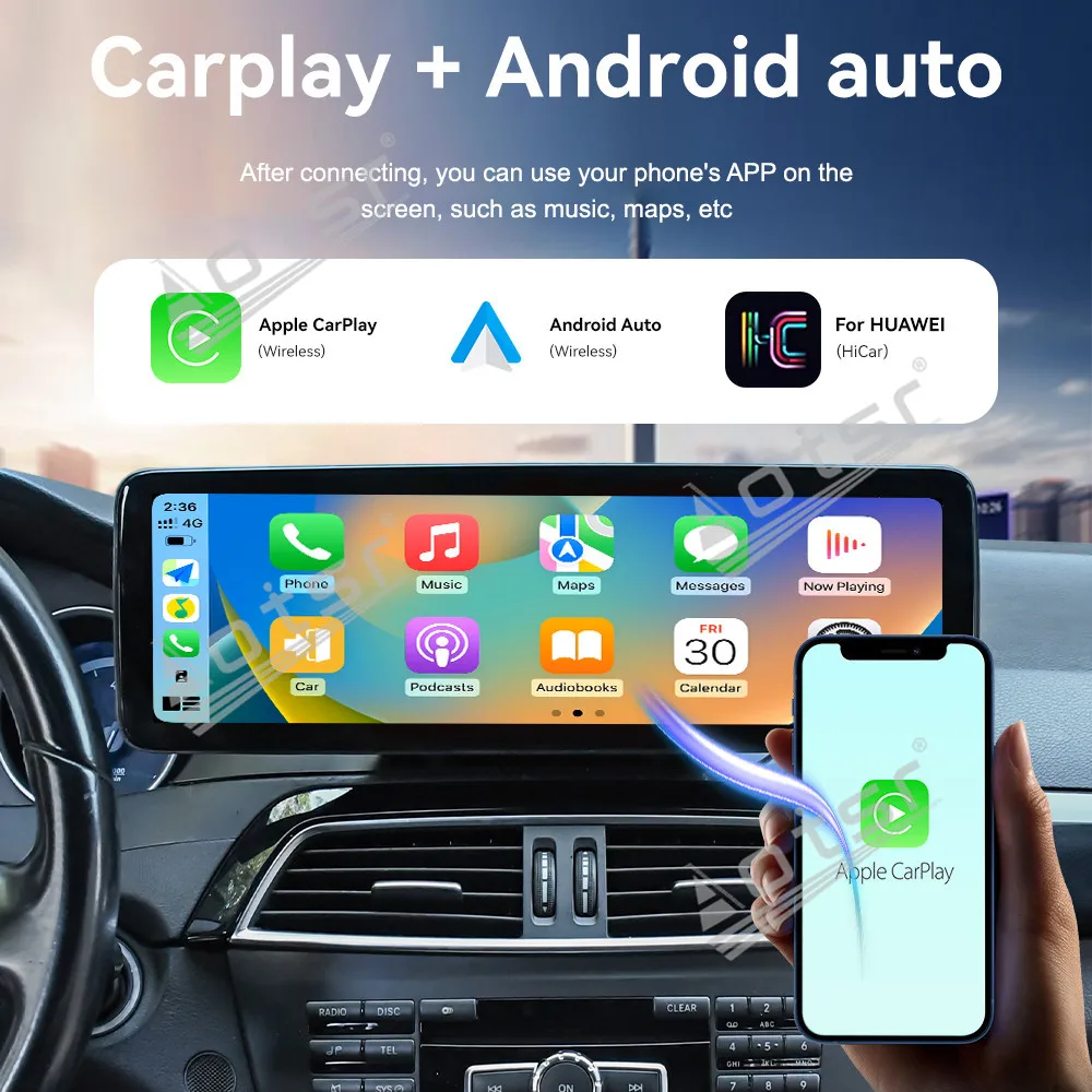 14.9 ''أندرويد 14 لمرسيدس بنز C 2011-2014 سيارة لتحديد المواقع والملاحة CarPlay HD شاشة تعمل باللمس رئيس وحدة مشغل وسائط متعددة راديو