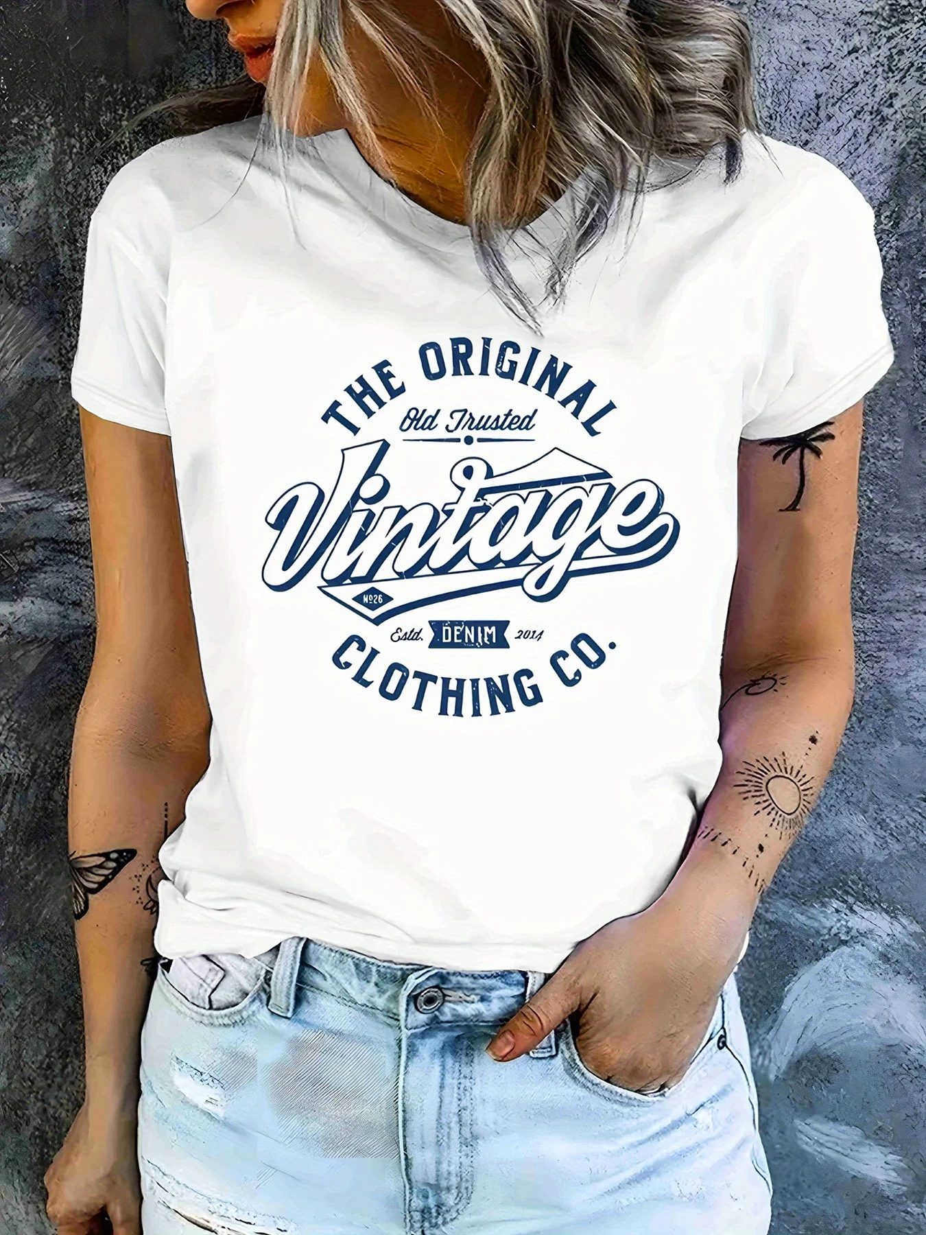 

Women'S Vintage-Inspired Casual T-Shirt - "The Original Vintage Clothing Co." Print, Short Sleeve, Crew Neck, Regular Fit