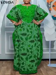 Plus Size 5XL Women Maxi Long Dress 2025 Summer Short Sleeve Party Sundress VONDA Sexy Printed Floor-Length Vestidos Robe