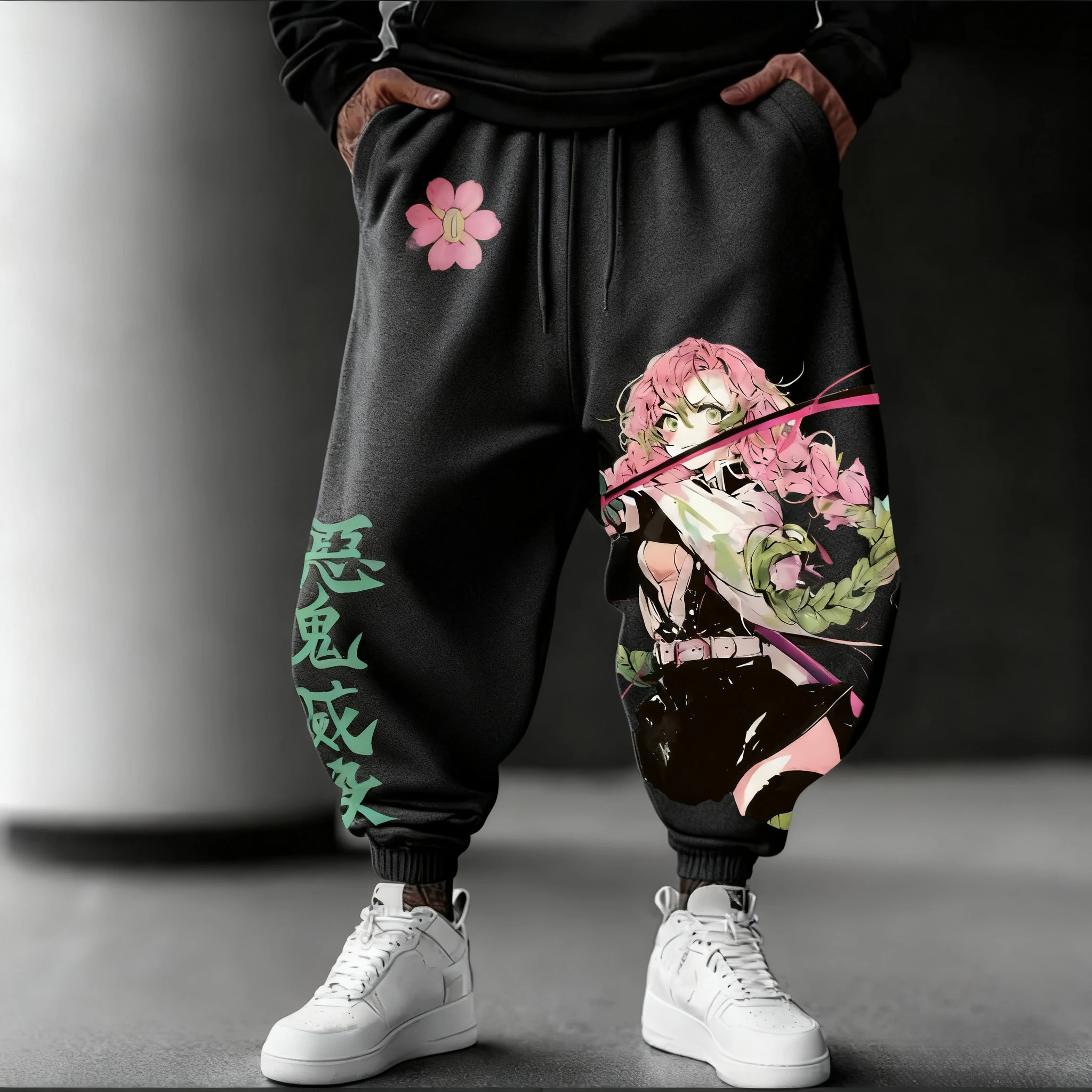 Demon Slayer Anime 2025 Autunno/Inverno Pantaloni Della Tuta Nuovo Kanroji Mitsuri Disegnato A Mano Stampato Allentato Casual Moda Pantaloni affusolati
