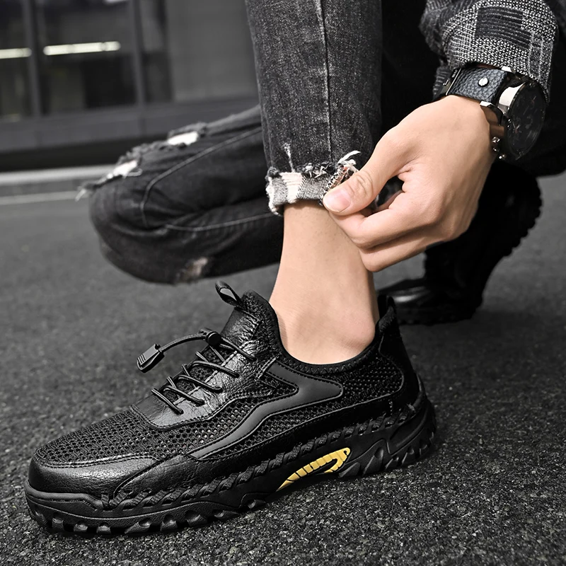 

Summer Fashion Outdoor Sneakers Lightweight Men Handmade Casual Shoes Breathable Male Footwear Lace Up Walking Shoes