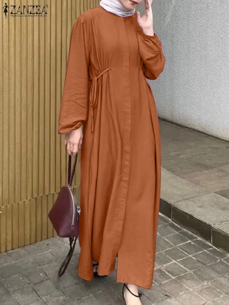 

Women Elegant Long Dress ZANZEA Fashion Muslim Dresses Full Sleeve Sundress Turkey Abaya Autumn Islam Clothing Hijab Vestidos