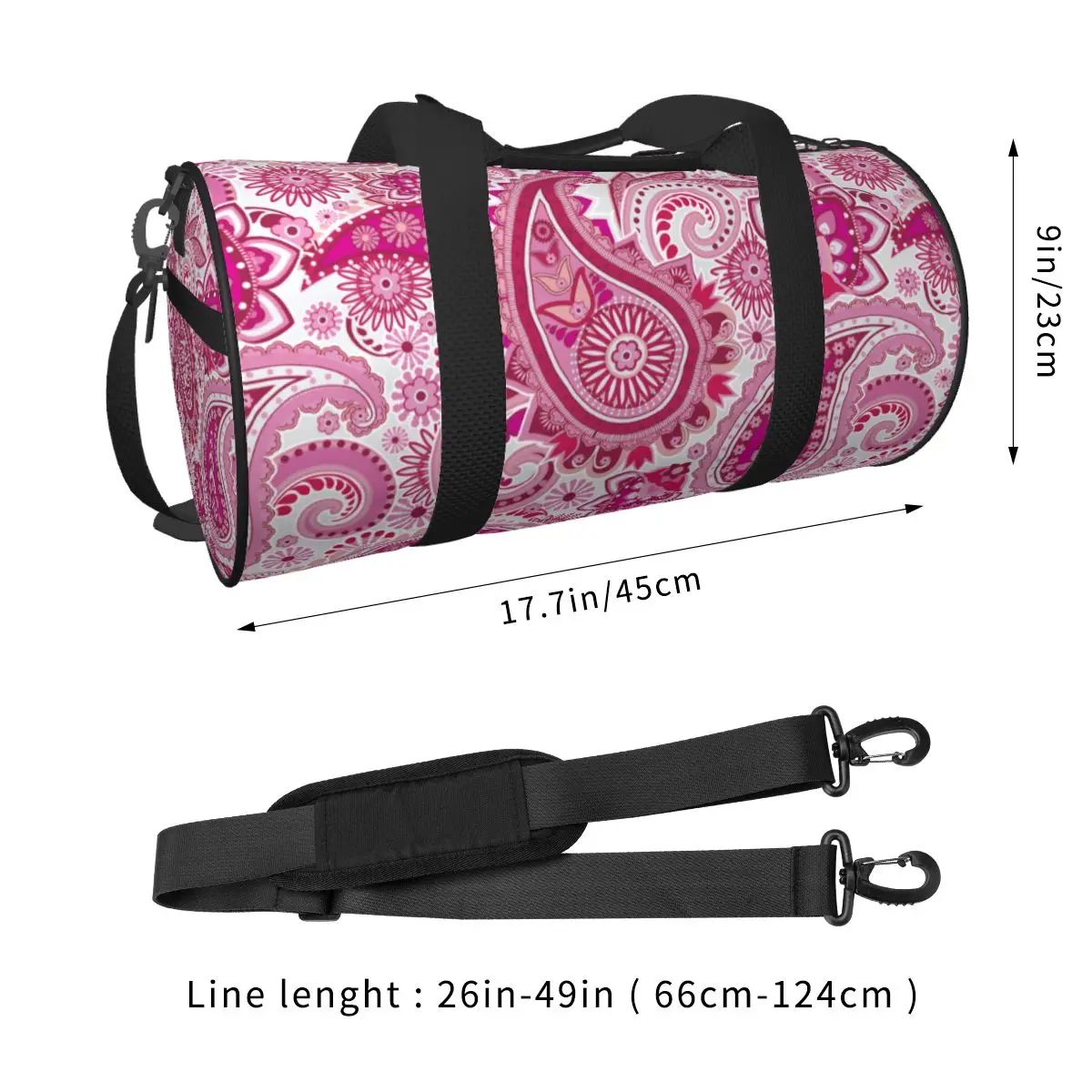 Floral Paisley Retro Sports Bags Pink Traditional Luggage Gym Bag with Shoes Vintage Handbags Couple Printed Weekend Fitness Bag