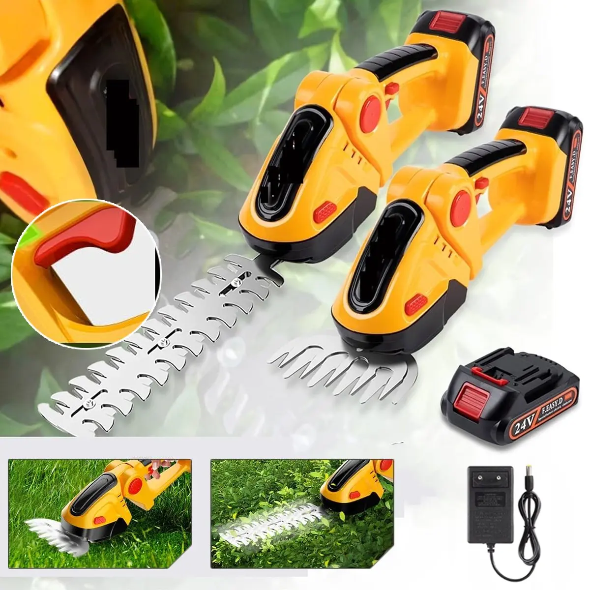 24V 2-in-1 Handrasenmäher/Heckenschere, Tragbare Garten-Grasschneidemaschine, Leistungsstarker Rasentrimmer, 90 °   Verstellbarer Winkel, Doppelschalter, Zwei-in-Eins-Klingen, Dauertrimmen für 60