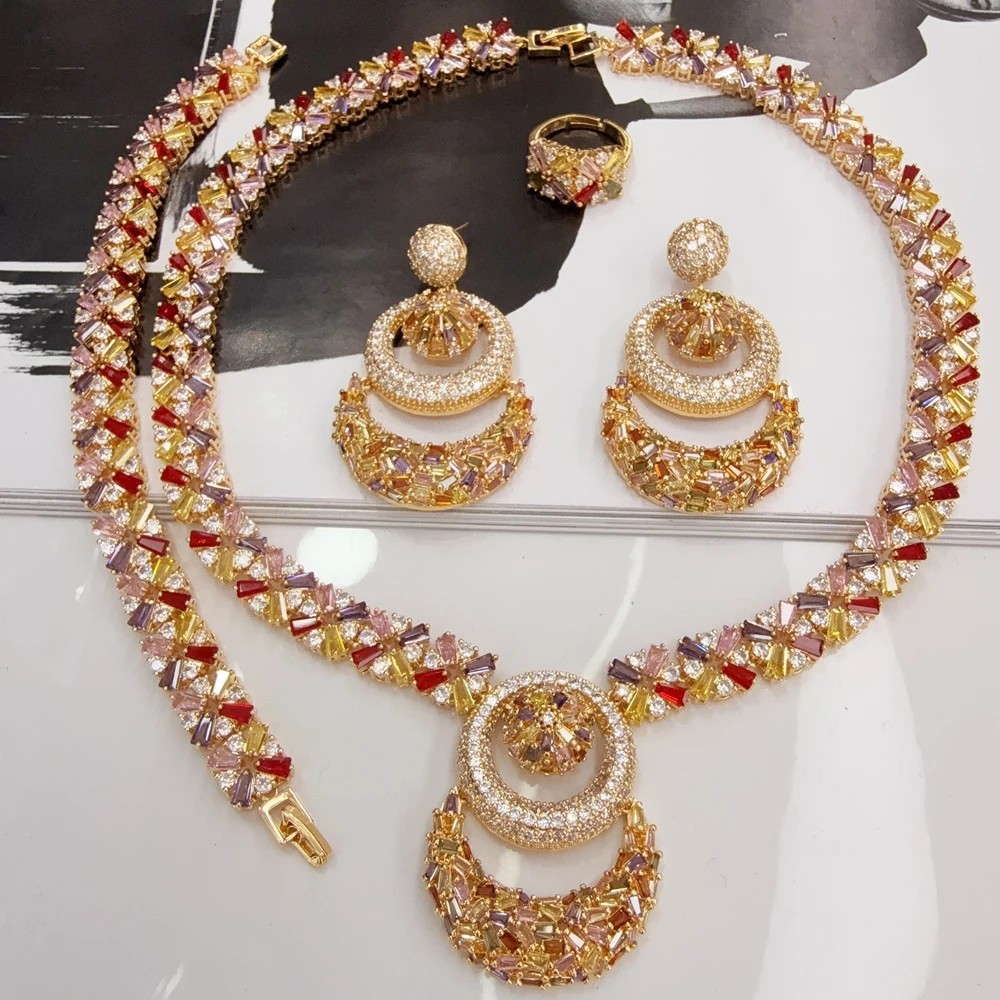 EMMA العصرية 4 قطعة مجموعة مجوهرات الزفاف الأفريقية الهندسية للنساء حفل زفاف النيجيري دبي قلادة طقم من الحلقان #3