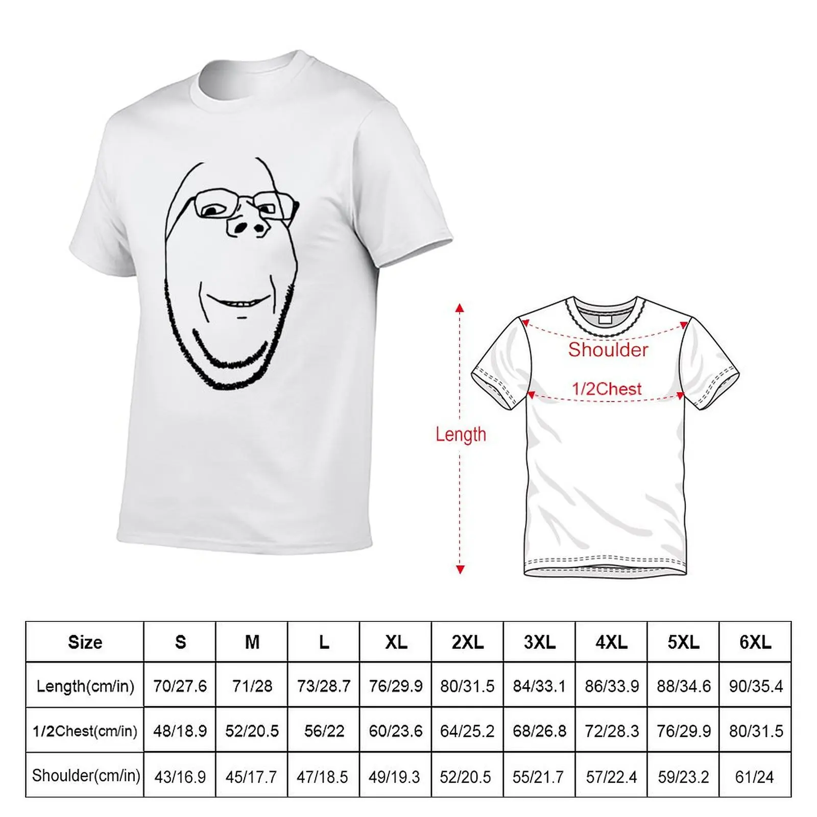Smiling Wholesome Wojak Soyjak T-Shirt Big Size Short Sleeve Casual Top