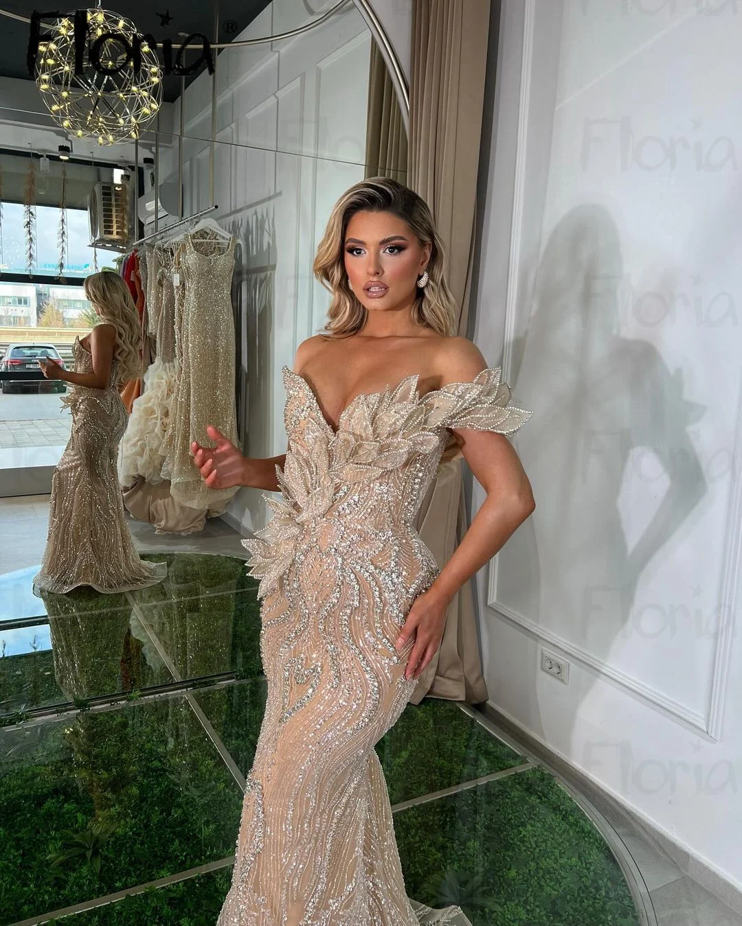 Couture V Neck Off Shoulder Long Mermaid Evening Dress Luxury Beaded Crystals Wedding Party Gowns Dubai Customzied for Women