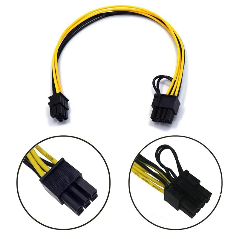 PCIE 6 Pin Male To 8 Pin (6+2) Male Pcie Adapter Power Cable PCI Express Extension Cable 12.5 Inches