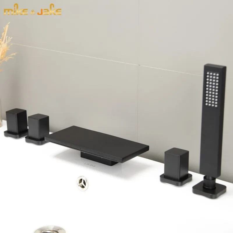 

Bathtub waterfall faucet bathroom hot and cold square bath faucet with shower mixer shower water mixer tap black bathroom shower