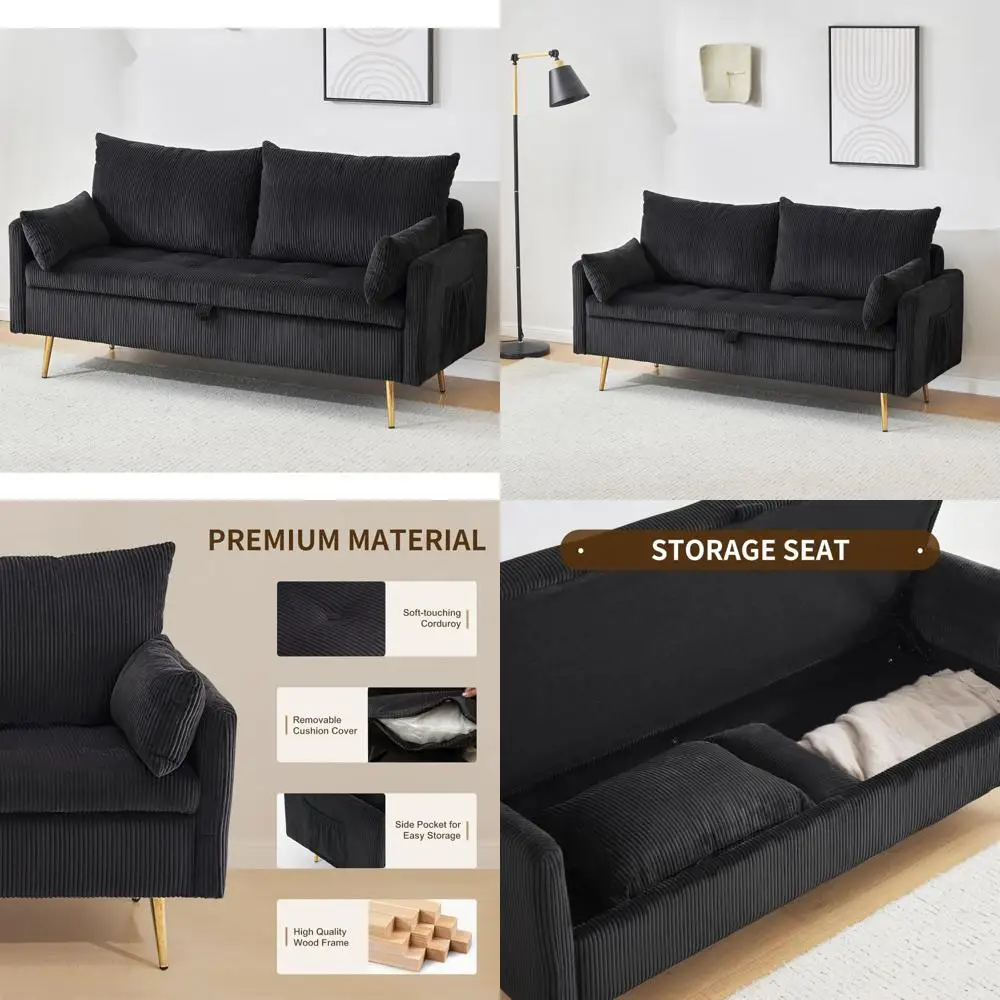 

Compact 2-Person Storage Loveseat in Corduroy with Removable Covers and Metal Legs for Cozy Living Spaces