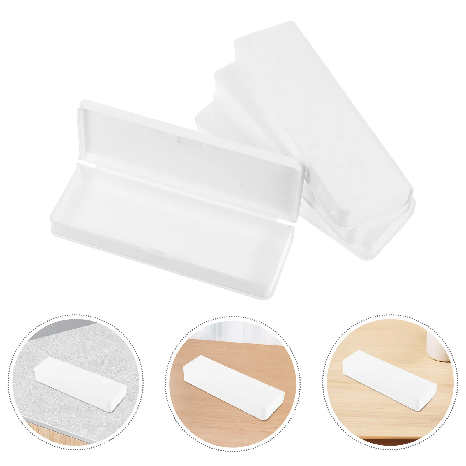 

4Pcs Portable White Plastic Pencil Box Snap-Lock Stationery Organizer for School Office Travel Large Capacity Pen Pencil Case