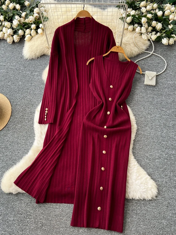 

Ele Loose Knitted Open Cardigan Dr Top Svel Metal Bule Mid-Length Outerwear for Women Faionable Commute Sle