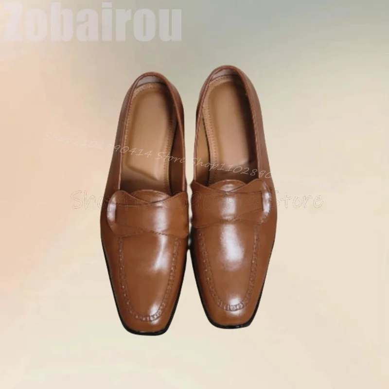 

Brown Black Sewing Design Square Toe Loafers Fashion Slip On Men Shoes Luxurious Handmade Party Feast Banquet Men Dress Shoes