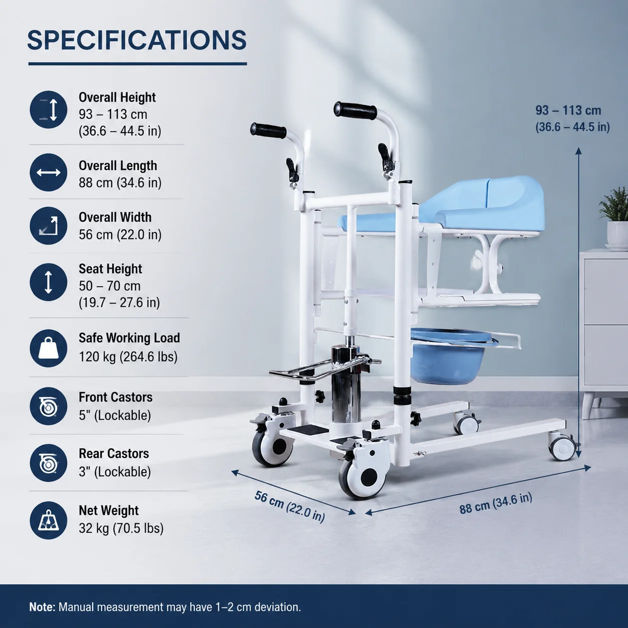 Hydraulic Patient Transfer Lift Chair, Toilet Commode Wheelchair, Paralyzed Elderly Medical Care, 4-in-1 Mobility Aid