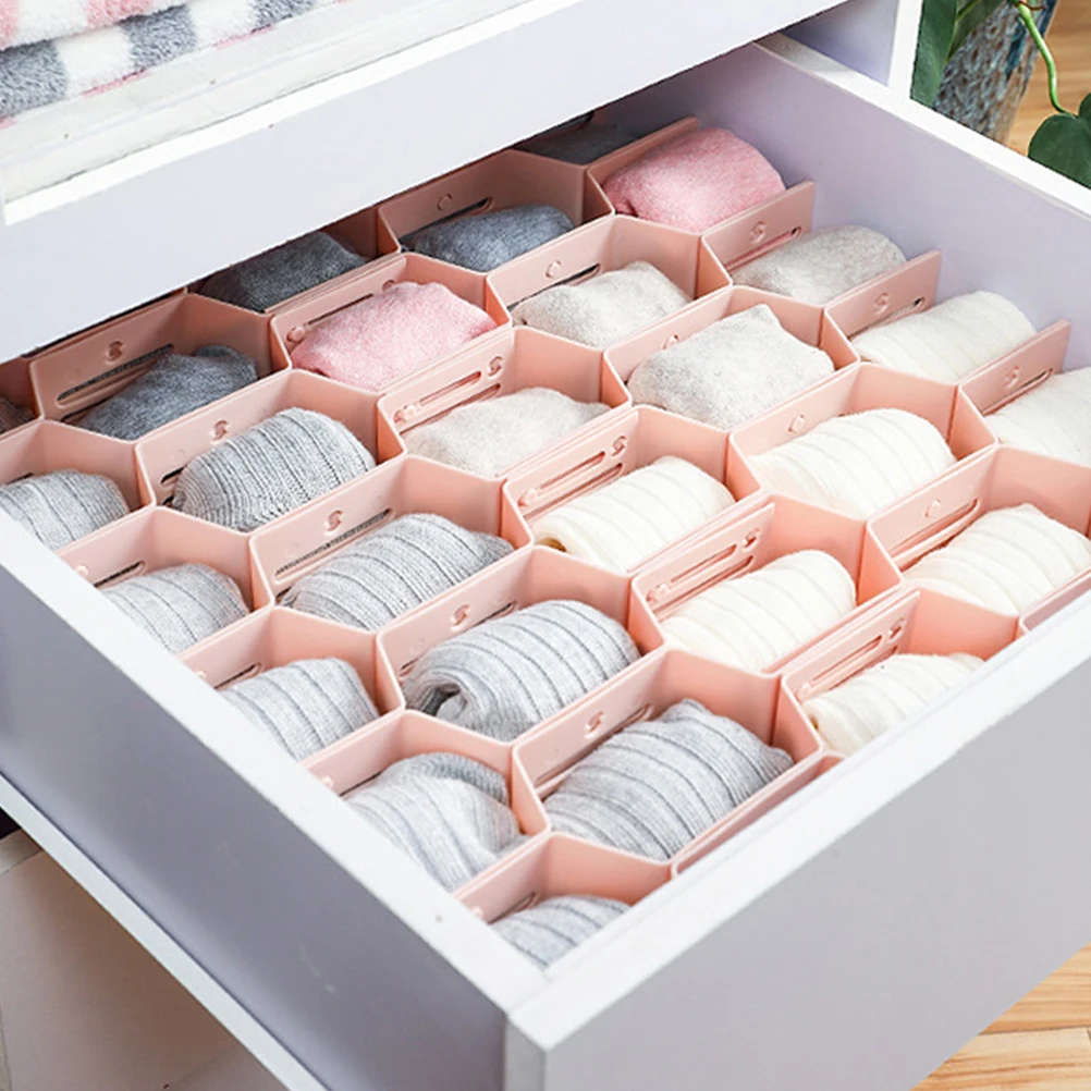 

12 Pcs Stackable Partition Plate Closet Underwear Organizer Grid Organization Pink