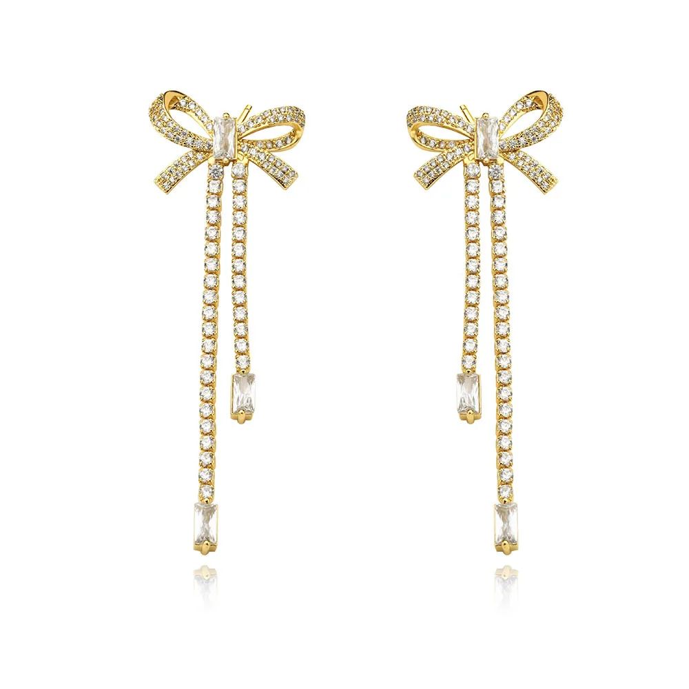 

Fashion Jewelry New Arrival 18K Real Gold Plated Exquisite Zircon Bow Charm Earrings For Women
