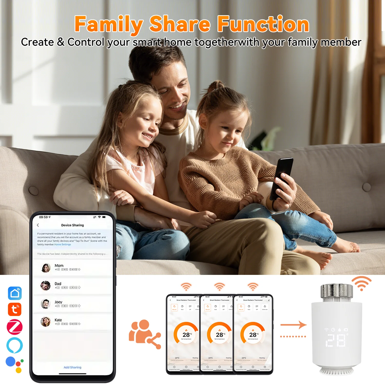 Zigbee Thermostat Radiator Smart Life Products Smart Thermostatic Valve Family Intelligence System Home Security view 5