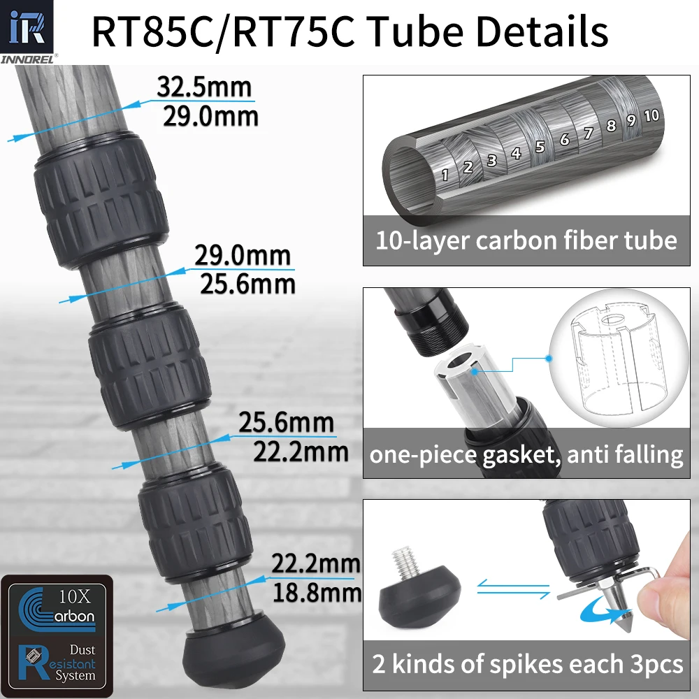 INNOREL RT75C/85C Professional Carbon Fiber Tripod Monopod for Digital DSLR Camera Heavy Duty Stand Support Ballhead Fluid Head