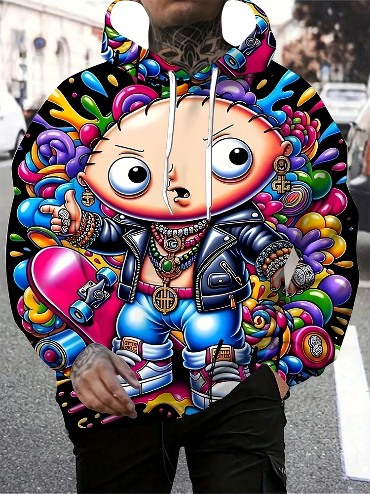 جديد أزياء الرجال مقنعين البلوز |   بلوزة كاجوال مريحة ومتعددة الاستخدامات مع طباعة جرافيك وجيب الكنغر لفصل الربيع/الخريف