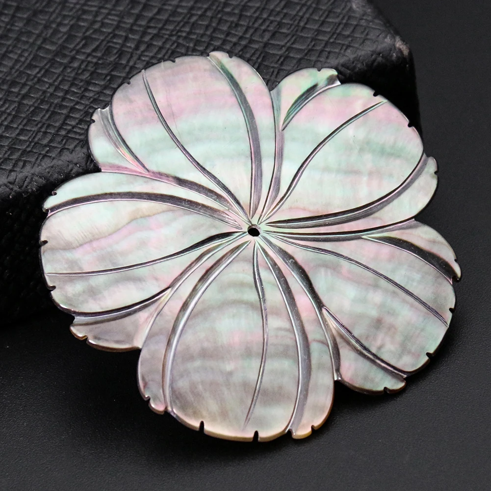 

50mm Natural Black Mother of Pearl Shell Carved Sunflower Spacer Beads DIY Hair Clip Brooch Earring Jewelry Making Components