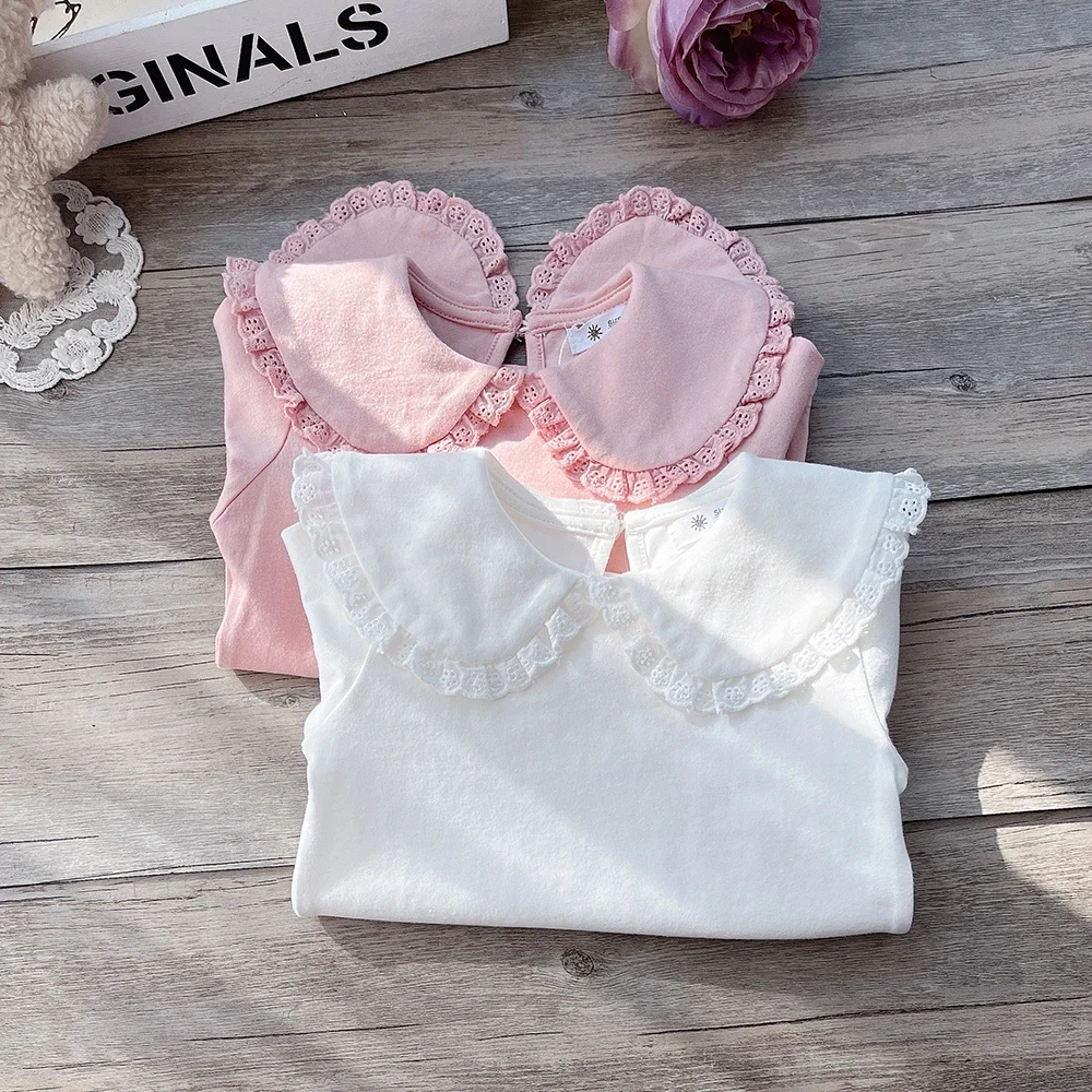 

2025 Sweet Lace Collar Base Shirt for Girls White Doll Collar Top Treasure Princess Style Lapel Inner T-shirt Made Pure Cotton