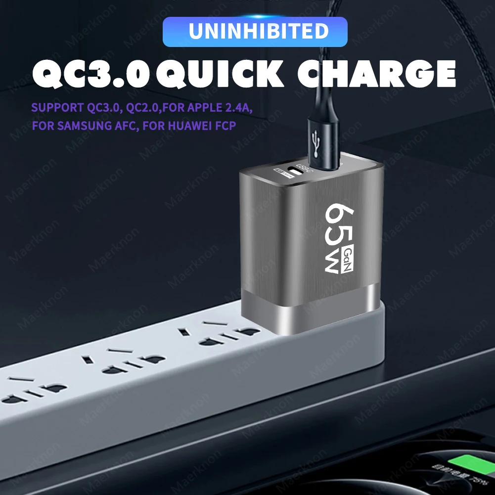 65W USB C GaN Charger Fast Charging Phone Power Adapter For iPhone Samsung Xiaomi Huawei PD Type C Quick Charge 3.0 Wall Charger