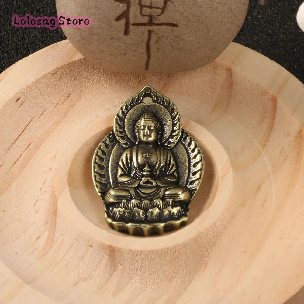 Solid Copper Ancestor Handle Piece Shakyamuni Buddha Pendant Brass Ware Antique Bronze Statue