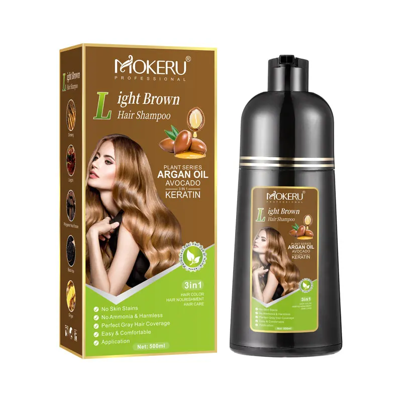 Mokeru Ammonia Free Keratin Hair Color Shampoo Coffee  Permanent Brown Hair Dye Shampoo for White Hair Coverage