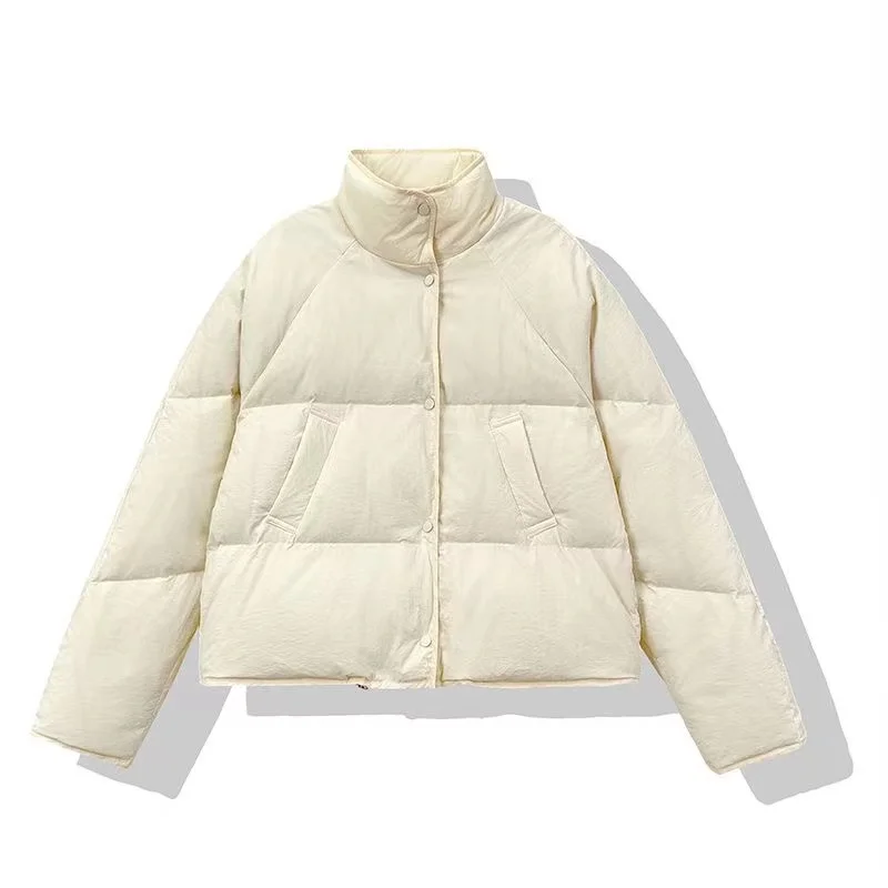 

2023 New Winter Short Down Jacket For Women White Cotton Zipper Loose Padded Coat Solid Thickening Warm Puffer Parkas Jackets
