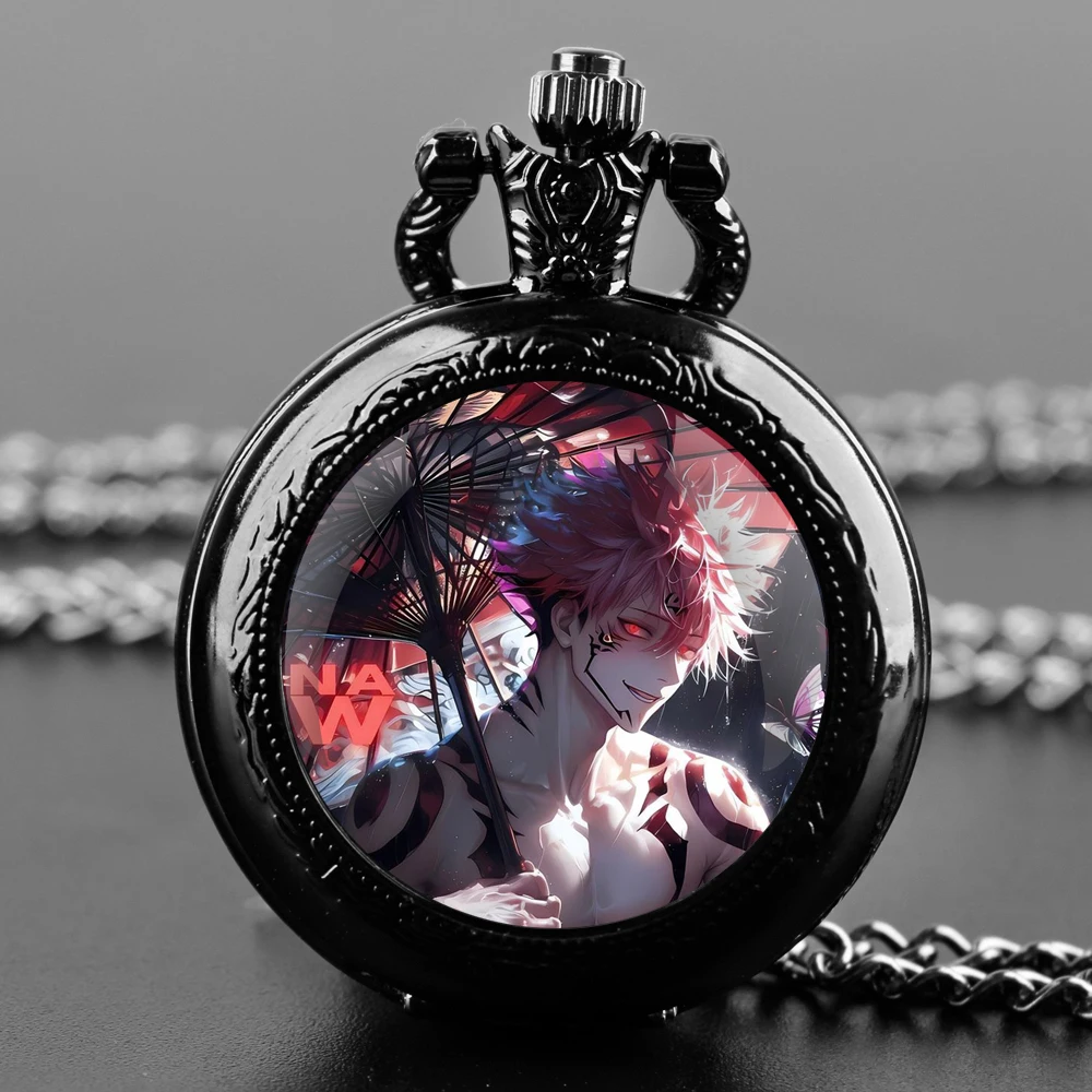 Jujutsu Kaisen Pocket Watch Elegant Exquisite Reteo Black Creative Design Quartz Pocket Watches for Women Men Children